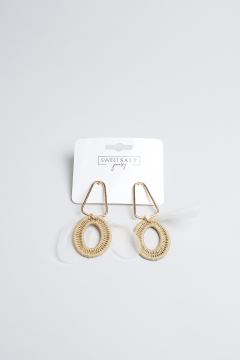 womens gold rattan oval earrings